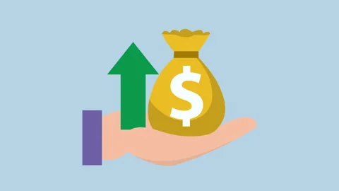 Arrow up with money bag held in hand 2d Animation with Alpha Matte Stock Footage 335341328