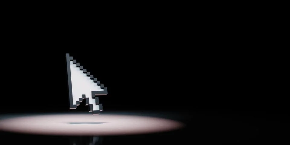 Arrow Mouse Pointer Pixelated Spotlighted on Black Background with Copy Space Stock Illustration