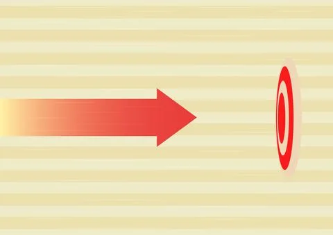 Arrow moving quickly towards aim target representing achieving goal success Ilustração Stock