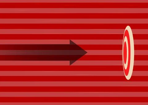 Arrow moving quickly towards aim target representing achieving goal success Ilustração Stock