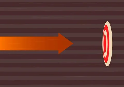 Arrow moving quickly towards aim target representing achieving goal success Ilustração Stock