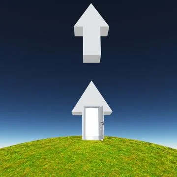 Arrow with open door points toward sky Stock Illustration