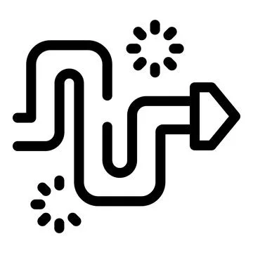 Arrow overcoming obstacles reaching goal through complicated path Stock Illustration