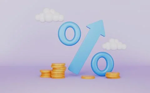 Arrow percent with stack coin, Financial saving rising, Interest rate Stock Illustration