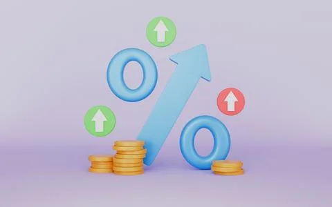 Arrow percent with stack coin, Financial saving rising, Money inflation Stock Illustration
