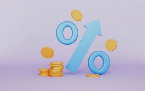 Arrow percent with stack coin, Interest rate, Money inflation and tax Stock Illustration