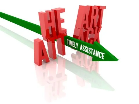 Arrow with phrase Timely Assistance breaks phrase Heart Attack. Concept 3D il Stock Illustration