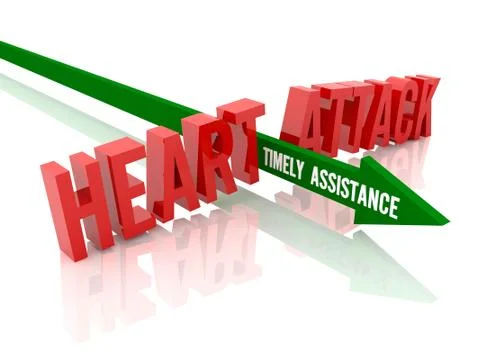 Arrow with phrase Timely Assistance breaks phrase Heart Attack. Concept 3D il Stock Illustration