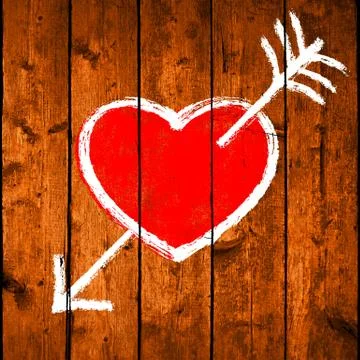 Arrow Piercing Red Heart on Texture Wood Illustrazione stock
