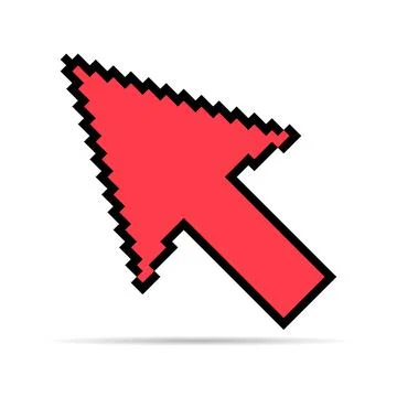 Arrow pixel icon shadow, web cursor click mouse symbol, computer pointer vect Stock Illustration