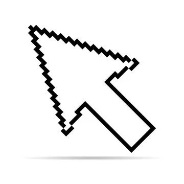 Arrow pixel icon shadow, web cursor click mouse symbol, computer pointer vect Illustrazione stock