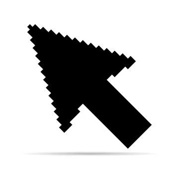 Arrow pixel icon shadow, web cursor click mouse symbol, computer pointer vect Illustrazione stock