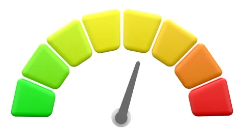 Arrow point scale speed from green to red speedometer icon performance Stock Footage 257635990