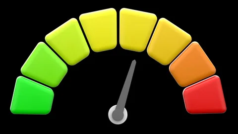 Arrow point scale speed from green to red speedometer icon performance Stock Footage 257635998