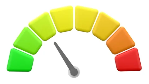 Arrow point scale speed from red to green speedometer icon performance Stock Footage 257635987