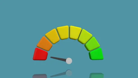 Arrow point scale speed turns on itself - high status red speedometer icon Stock Footage 257974197