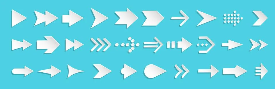 Arrow pointer cursor paper cut white web icon set Stock Illustration