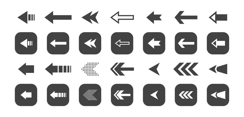 Arrow pointer cursor square icon collection. Set of white arrows Stock Illustration