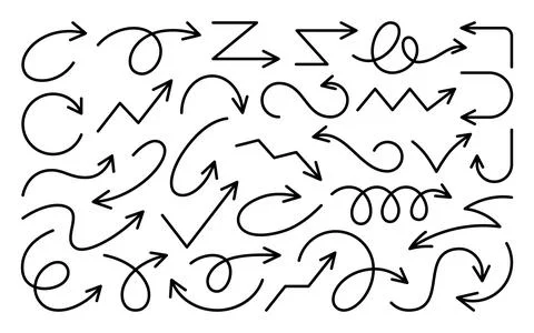 Arrow pointer curve navigation black line set Illustrazione stock