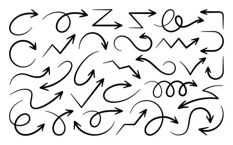 Arrow pointer curve navigation black line set Stock Illustration