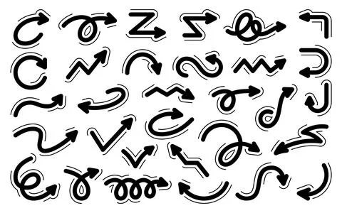 Arrow pointer curve navigation black line set Stock Illustration