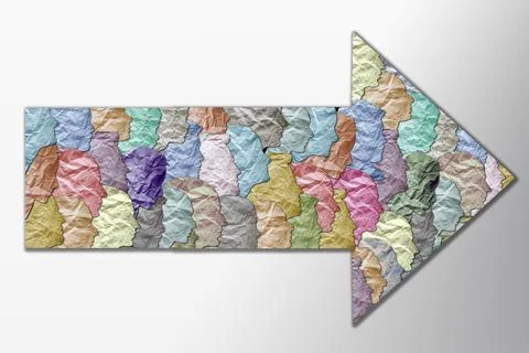 Arrow pointer with people silhouettes. Social protest of society. Stock Illustration