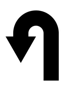 Arrow pointing back, black and white vector silhouette illustration Stock Illustration