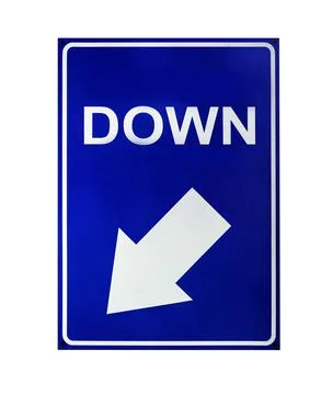 Arrow pointing down diagonal left road traffic sign icon white isolated. Stock-Illustration