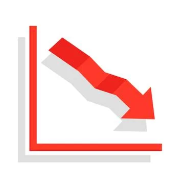 Arrow pointing down, graph showing crisis. Economy impact. Vector illustratio Illustrazione stock