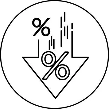 Arrow pointing down with percents line art Stock Illustration