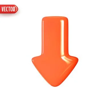 Arrow pointing down red color. Realistic 3d design In plastic cartoon style.  Stock Illustration