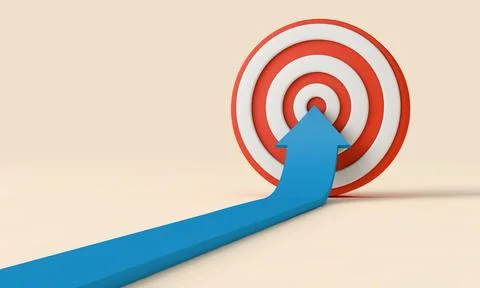 Arrow pointing to the middle of a red and white target. Business aims concept Stock Illustration