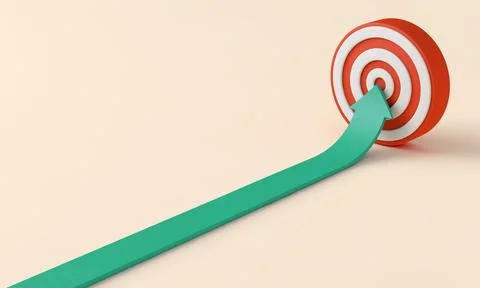 Arrow pointing to the middle of a red and white target. Business aims concept Stock Illustration