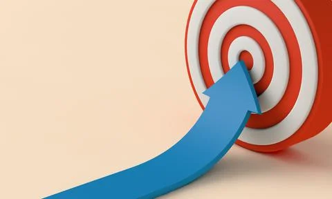 Arrow pointing to the middle of a red and white target. Business aims concept Stock Illustration