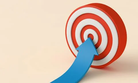 Arrow pointing to the middle of a red and white target. Business aims concept 스톡 일러스트