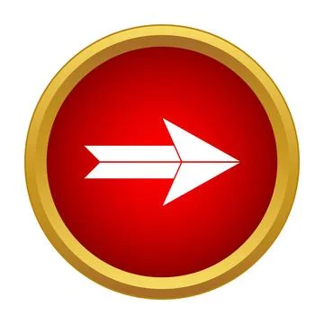 Arrow pointing right on red round button Illustrazione stock