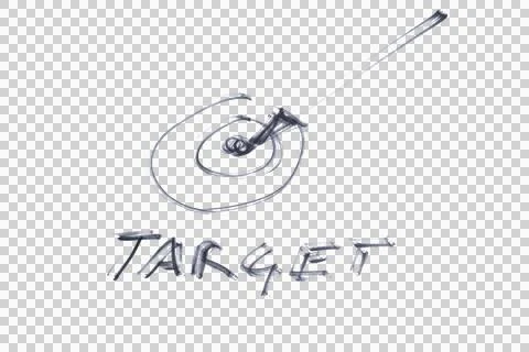 The arrow pointing to the target drawn with a black marker Stock Illustration