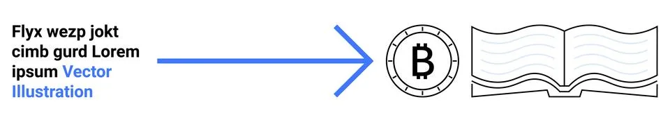 Arrow pointing towards cryptocurrency symbol leading to an open book. Ideal f Stock Illustration