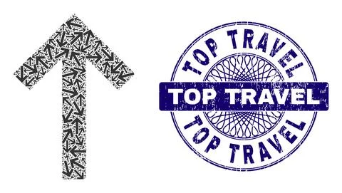 Up Arrow Recursion Composition of Up Arrow Icons and Scratched Top Travel Round Ilustração Stock
