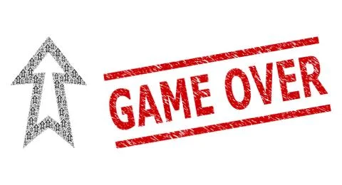 Arrow Up Recursive Composition of Arrow Up Items and Scratched Game Over Seal Illustrazione stock