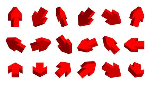 Arrow red 3d navigation sign isometric big set Stock Illustration