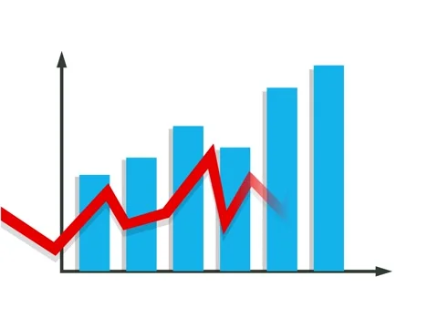 Arrow-red-up-graph-blue-bars-4K Stockbeeldmateriaal 274296391