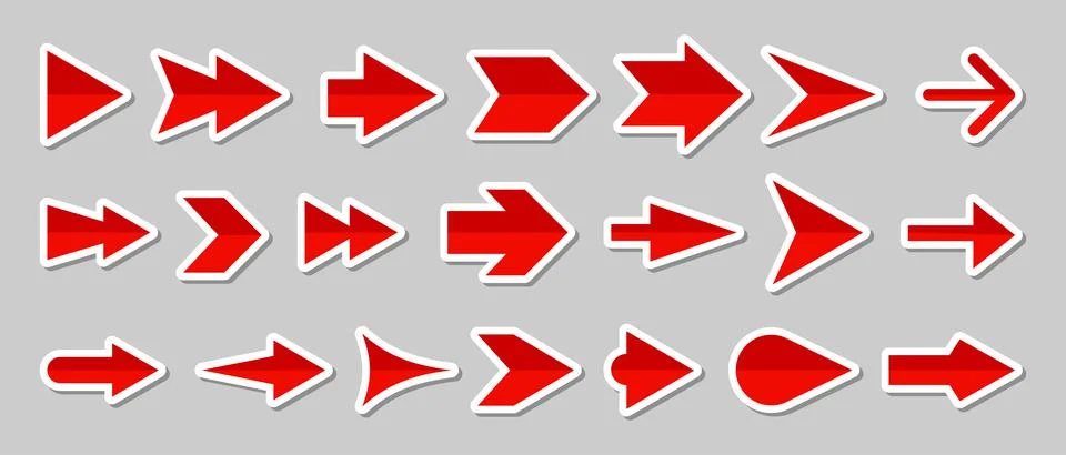 Arrow red navigation sign flat icon big set Stock Illustration