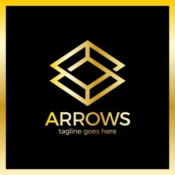 Arrow Rhomb Line Logo. Infinity cube. Royal, luxury, metal gold Stock Illustration