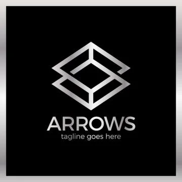 Arrow Rhomb Line Logo. Infinity cube. Royal, luxury, metal silver Stock Illustration