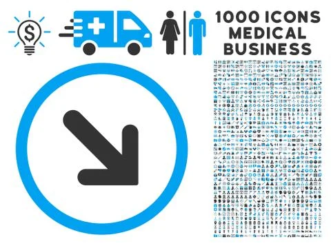Arrow Right-Down Icon with 1000 Medical Business Pictograms Stock Illustration