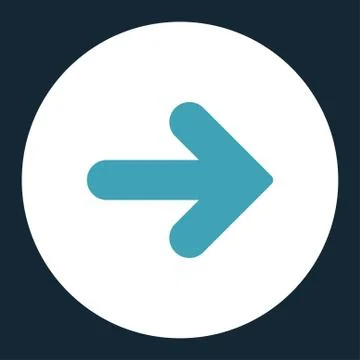 Arrow Right flat blue and white colors round button Illustrazione stock