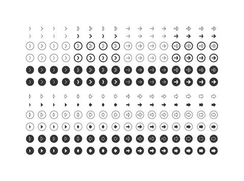 Arrow right icon set. Pointer illustration symbol. Sign app button vector fla Stock Illustration