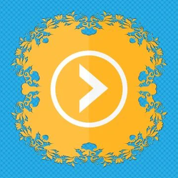 Arrow right, Next . Floral flat design on a blue abstract background with place Stock Illustration