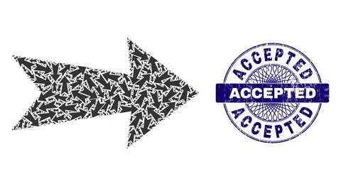 Arrow Right Recursion Collage of Arrow Right Items and Grunge Accepted Round Stock Illustration